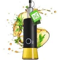 Kadax Dispenser voor vloeibare specerijen, glazen fles met stalen elementen, glazen dispenser voor olie, azijn, vinaigrette, oliereservoir, olijfoliedispenser (olie, zwart)