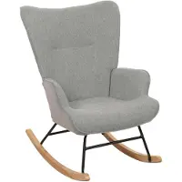 Mendler Schommelstoel -N14, schommelstoel relaxfauteuil TV-fauteuil, massief hout metaal stof/textiel 320g/m² ~ grijs-groen