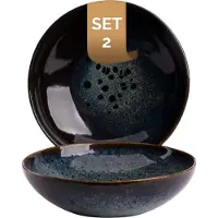 Palmer - Eccentric - Bord diep - Pastabord - 2 stuks - ø 22 cm - Blauw - Stoneware - Bordenset