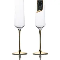 Intirilife 2x Champagneglas met goudkleurige steel - 200 ml inhoud - champagne prosecco glas kristalglas schokbestendig
