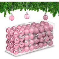 Relaxdays kerstballen set van 96 - plastic - 3 cm - mat - glanzend - glitters - onbreekbaar - roze