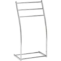 Beliani Handdoekhouders + handdoekhaken, Handdoekenrek staal zilver 44 x 86 cm vrijstaand 3 armen AMBIL