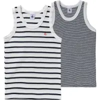 Petit Bateau Set van 2 gestreepte jongenshemdjes Jongens Onderhemd - Wit/Blauw + Blauw/Wit