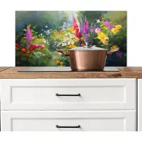 KitchenYeah Spatscherm keuken 80x40 cm - Kookplaat achterwand Zomertuin - Sfeervol - Bloemen - Muurbeschermer - Spatwand fornuis - Hoogwaardig aluminium