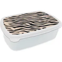 MuchoWow Broodtrommel Wit - Lunchbox Zebraprint - Dynamisch - Roze - Brooddoos 18x12x6 cm - Brood lunch box - Broodtrommels voor kinderen en volwassenen