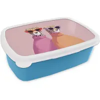 MuchoWow Broodtrommel Blauw - Lunchbox Jachtluipaarden - Zonnebrillen - Truien - Brooddoos 18x12x6 cm - Brood lunch box - Broodtrommels voor kinderen en volwassenen