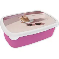 MuchoWow Broodtrommel Roze - Lunchbox Ijskoffie - Zonnebril - Goud - Brooddoos 18x12x6 cm - Brood lunch box - Broodtrommels voor kinderen en volwassenen