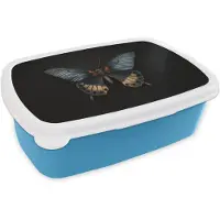 MuchoWow Broodtrommel Blauw - Lunchbox Vlinder - Metaalachtig - Geometrisch patroon - Brooddoos 18x12x6 cm - Brood lunch box - Broodtrommels voor kinderen en volwassenen