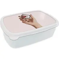 MuchoWow Broodtrommel Wit - Lunchbox Spiegel - Rode lippen - Brooddoos 18x12x6 cm - Brood lunch box - Broodtrommels voor kinderen en volwassenen