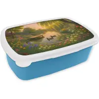 MuchoWow Broodtrommel Blauw - Lunchbox Eenden - Vijver - Bloemen - Brooddoos 18x12x6 cm - Brood lunch box - Broodtrommels voor kinderen en volwassenen