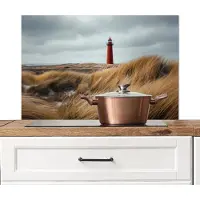 KitchenYeah Spatscherm keuken 90x60 cm - Kookplaat achterwand Duinen - Vuurtoren - Rood - Lucht - Muurbeschermer - Spatwand fornuis - Hoogwaardig aluminium