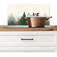 KitchenYeah Spatscherm keuken 70x30 cm - Kookplaat achterwand Sparren - Bomen - Groen - Beige - Muurbeschermer - Spatwand fornuis - Hoogwaardig aluminium