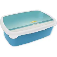 MuchoWow Broodtrommel Blauw - Lunchbox Strand - Blauwe lucht - Geel - Parasol - Brooddoos 18x12x6 cm - Brood lunch box - Broodtrommels voor kinderen en volwassenen