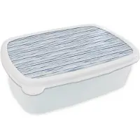 MuchoWow Broodtrommel Wit - Lunchbox Nautisch - Chic - Strepen - Blauw - Wit - Brooddoos 18x12x6 cm - Brood lunch box - Broodtrommels voor kinderen en volwassenen