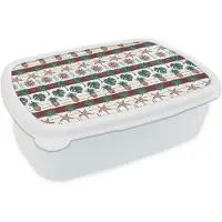 MuchoWow Broodtrommel Wit - Lunchbox Nostalgisch - Kust - Zee - Tropisch - Multi - Brooddoos 18x12x6 cm - Brood lunch box - Broodtrommels voor kinderen en volwassenen