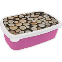 MuchoWow Broodtrommel Roze - Lunchbox Hout - Boomstammen - Textuur - Brooddoos 18x12x6 cm - Brood lunch box - Broodtrommels voor kinderen en volwassenen