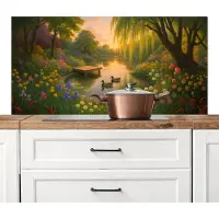 KitchenYeah Spatscherm keuken 120x60 cm - Kookplaat achterwand Eenden - Vijver - Bloemen - Muurbeschermer - Spatwand fornuis - Hoogwaardig aluminium