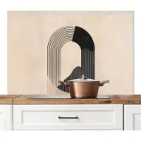 KitchenYeah Spatscherm keuken 120x80 cm - Kookplaat achterwand Grafisch gebogen motief - Beige - Muurbeschermer - Spatwand fornuis - Hoogwaardig aluminium