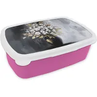 MuchoWow Broodtrommel Roze - Lunchbox Bloemen - Wit - Vaas - Abstract - Brooddoos 18x12x6 cm - Brood lunch box - Broodtrommels voor kinderen en volwassenen