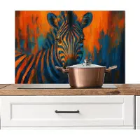 KitchenYeah Spatscherm keuken 80x55 cm - Kookplaat achterwand Zebra - Abstract - Blauw - Muurbeschermer - Spatwand fornuis - Hoogwaardig aluminium