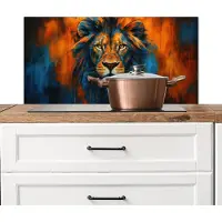 KitchenYeah Spatscherm keuken 90x45 cm - Kookplaat achterwand Schilderij - Leeuwenkop - Oranje - Muurbeschermer - Spatwand fornuis - Hoogwaardig aluminium