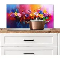 KitchenYeah Spatscherm keuken 90x45 cm - Kookplaat achterwand Fantasiebloemen - Verf - Speels - Muurbeschermer - Spatwand fornuis - Hoogwaardig aluminium