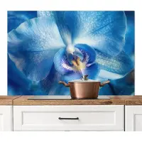 KitchenYeah Spatscherm keuken 120x80 cm - Kookplaat achterwand Blauw - Orchidee - Elegeant - Muurbeschermer - Spatwand fornuis - Hoogwaardig aluminium