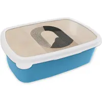 MuchoWow Broodtrommel Blauw - Lunchbox Grafisch gebogen motief - Beige - Brooddoos 18x12x6 cm - Brood lunch box - Broodtrommels voor kinderen en volwassenen