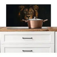 KitchenYeah Spatscherm keuken 90x45 cm - Kookplaat achterwand Leeuw - Goud - Druppels - Muurbeschermer - Spatwand fornuis - Hoogwaardig aluminium
