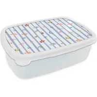 MuchoWow Broodtrommel Wit - Lunchbox Italiaans - Zee - Sfeer - Strand - Blauw - Multi - Brooddoos 18x12x6 cm - Brood lunch box - Broodtrommels voor kinderen en volwassenen