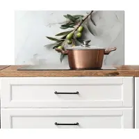 KitchenYeah Spatscherm keuken 90x45 cm - Kookplaat achterwand Olijventak - Beton print - Mediterraan - Muurbeschermer - Spatwand fornuis - Hoogwaardig aluminium