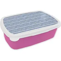 MuchoWow Broodtrommel Roze - Lunchbox Frans - Citroen - Strepen - Blauw - Brooddoos 18x12x6 cm - Brood lunch box - Broodtrommels voor kinderen en volwassenen
