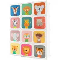 Costway Kledingkast voor kinderen, reksysteem van kunststof met 12 kubussen, kinderrek uitbreidbaar met deuren en 2 hangers, opbergkast, steekrek voor kinderkamer, speelkamer (wit)