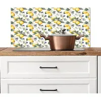 KitchenYeah Spatscherm keuken 80x40 cm - Kookplaat achterwand Frans - Citroen - Citrus - Bloesem - Geel - Groen - Blauw - Muurbeschermer - Spatwand fornuis - Hoogwaardig aluminium