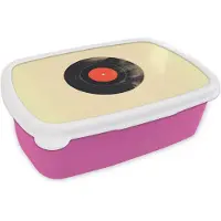 MuchoWow Broodtrommel Roze - Lunchbox Illustratie - Vinylplaat - Beige - Vintage - Brooddoos 18x12x6 cm - Brood lunch box - Broodtrommels voor kinderen en volwassenen