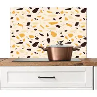 KitchenYeah Spatscherm keuken 80x55 cm - Kookplaat achterwand Terrazzo - Patroon - Geel - Muurbeschermer - Spatwand fornuis - Hoogwaardig aluminium