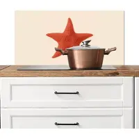 KitchenYeah Spatscherm keuken 90x45 cm - Kookplaat achterwand Zeester - Bobbels - Rood - Muurbeschermer - Spatwand fornuis - Hoogwaardig aluminium
