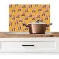 KitchenYeah Spatscherm keuken 60x40 cm - Kookplaat achterwand Retro - Disco - Rolschaatsen - Geel - Roze - Muurbeschermer - Spatwand fornuis - Hoogwaardig aluminium