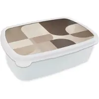 MuchoWow Broodtrommel Wit - Lunchbox Geometrisch - Geweven structuur - Modern - Brooddoos 18x12x6 cm - Brood lunch box - Broodtrommels voor kinderen en volwassenen