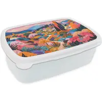 MuchoWow Broodtrommel Wit - Lunchbox Witte bergtop - Modern - Kleurrijk - Brooddoos 18x12x6 cm - Brood lunch box - Broodtrommels voor kinderen en volwassenen