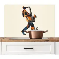 KitchenYeah Spatscherm keuken 100x65 cm - Kookplaat achterwand Saxofoon - Abstract - Persoon - Blauw - Muurbeschermer - Spatwand fornuis - Hoogwaardig aluminium