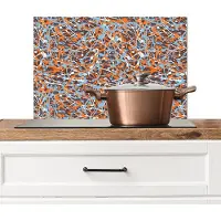KitchenYeah Spatscherm keuken 60x40 cm - Kookplaat achterwand Spat - Abstract - Waterverf - Oranje - Blauw - Muurbeschermer - Spatwand fornuis - Hoogwaardig aluminium