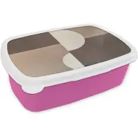 MuchoWow Broodtrommel Roze - Lunchbox Raster - Halve cirkels - Contrast - Brooddoos 18x12x6 cm - Brood lunch box - Broodtrommels voor kinderen en volwassenen
