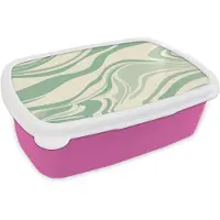 MuchoWow Broodtrommel Roze - Lunchbox Organische lijnen - Mintgroen - Marmer print - Brooddoos 18x12x6 cm - Brood lunch box - Broodtrommels voor kinderen en volwassenen