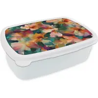 MuchoWow Broodtrommel Wit - Lunchbox Harmonieus - Abstracte bloemen - Warme tinten - Brooddoos 18x12x6 cm - Brood lunch box - Broodtrommels voor kinderen en volwassenen