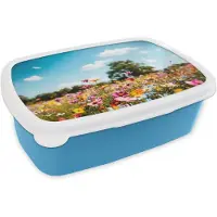 MuchoWow Broodtrommel Blauw - Lunchbox Bloemenweide - Blauw - Lucht - Kleuren - Brooddoos 18x12x6 cm - Brood lunch box - Broodtrommels voor kinderen en volwassenen