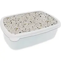 MuchoWow Broodtrommel Wit - Lunchbox Terrazzo - Patroon - Staal - Brooddoos 18x12x6 cm - Brood lunch box - Broodtrommels voor kinderen en volwassenen