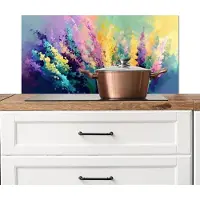 KitchenYeah Spatscherm keuken 90x45 cm - Kookplaat achterwand Dromerige - Langgerekte bloemen - Muurbeschermer - Spatwand fornuis - Hoogwaardig aluminium