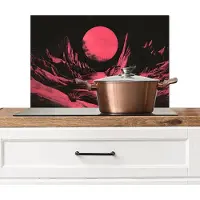 KitchenYeah Spatscherm keuken 70x50 cm - Kookplaat achterwand Maan - Felroze - Bergen - Rivier - Muurbeschermer - Spatwand fornuis - Hoogwaardig aluminium