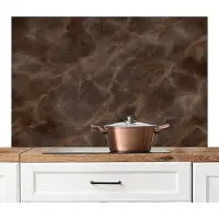 KitchenYeah Spatscherm keuken 120x80 cm - Kookplaat achterwand Bruin marmer - Organisch - Natuursteen - Muurbeschermer - Spatwand fornuis - Hoogwaardig aluminium